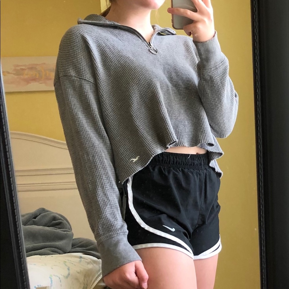 gray half zip-up sweater